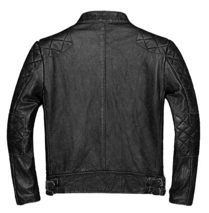 Men's Biker Vintage Cafe Racer Distressed Black Leather Jacket | Majestic Leather — back view | Majestic Leather UK