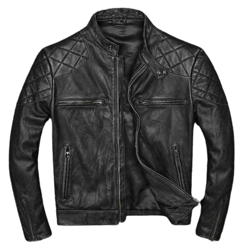 Men's Biker Vintage Cafe Racer Distressed Black Leather Jacket | Majestic Leather — front view | Majestic Leather UK