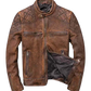 Men's Cafe Racer Vintage Distressed Tan Brown Leather Jacket | Majestic Leather — front view | Majestic Leather UK