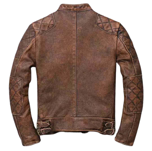 Men's Cafe Racer Vintage Distressed Tan Brown Leather Jacket | Majestic Leather — back view | Majestic Leather UK
