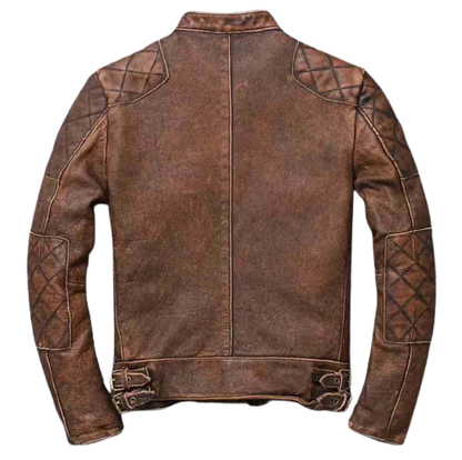 Men's Cafe Racer Vintage Distressed Tan Brown Leather Jacket | Majestic Leather — back view | Majestic Leather UK