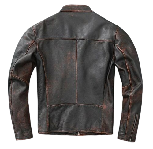 Men's Cafe Racer Distressed Black Leather Jacket | Majestic Leather — back view | Majestic Leather UK