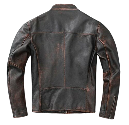Men's Cafe Racer Distressed Black Leather Jacket | Majestic Leather — back view | Majestic Leather UK