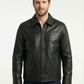 Classic Men’s Real Leather Jacket – Removable Black Fur Collar Zip Coat — front view | Majestic Leather UK