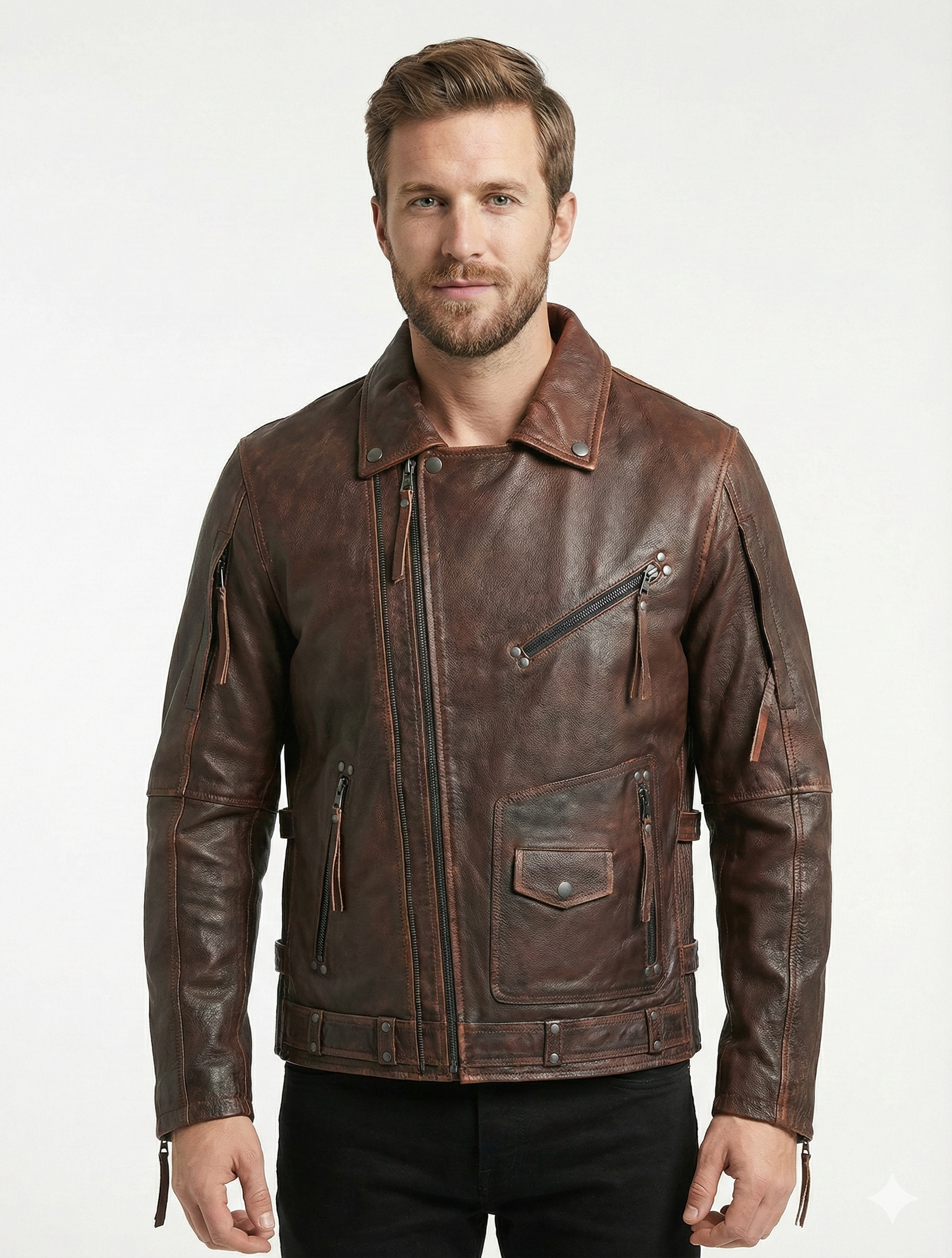 Men’s Black Biker Brando Motorcycle Real Leather Jacket Style - 1032 — side profile | Majestic Leather UK