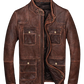 Men's Cafe Racer Vintage Distressed Reddish Brown Leather Jacket | Majestic Leather — front view | Majestic Leather UK
