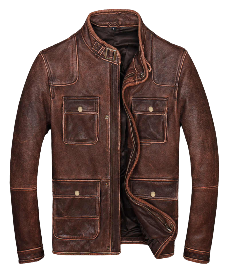 Men's Cafe Racer Distressed Brown Cowhide Leather — front view | Majestic Leather UK