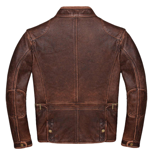 Men's Cafe Racer Vintage Distressed Reddish Brown Leather Jacket | Majestic Leather — back view | Majestic Leather UK