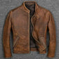 Men's Cafe Racer Distressed Brown Leather Jacket | Majestic Leather — side profile | Majestic Leather UK