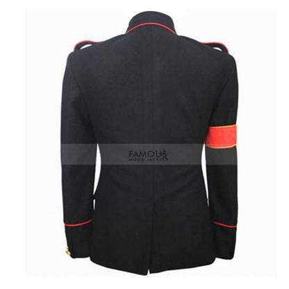 Michael Jackson Black Military Jacket — back view | Majestic Leather UK