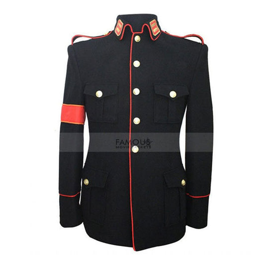 Michael Jackson Black Military Jacket — front view | Majestic Leather UK