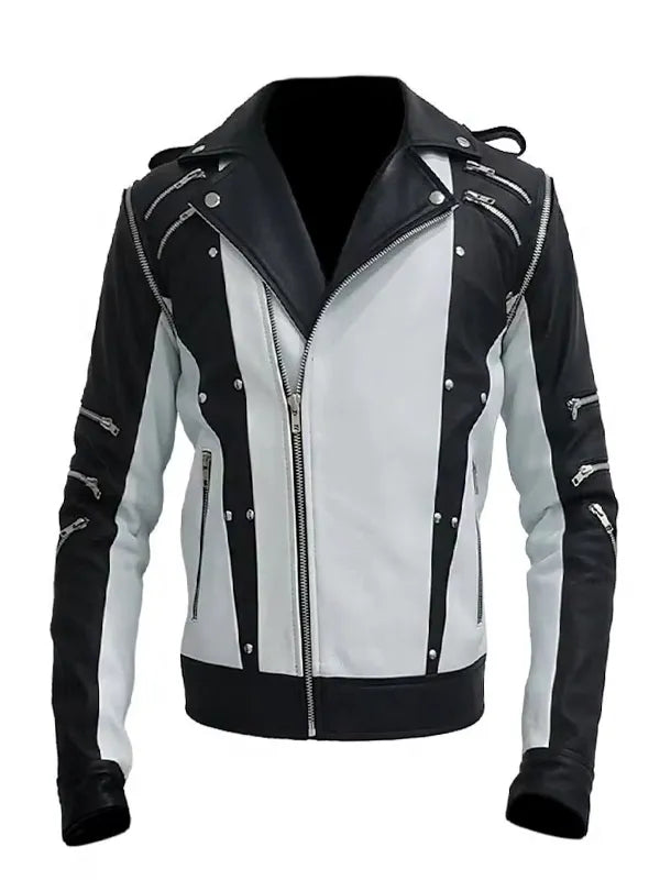 Men's Michael Jackson Biker Leather Jacket Black — back view | Majestic Leather UK