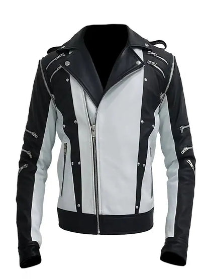 Men's Michael Jackson Biker Leather Jacket Black — back view | Majestic Leather UK