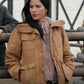 Yellowstone Monica Brown Hooded Jacket | Majestic Leather — collar detail | Majestic Leather UK