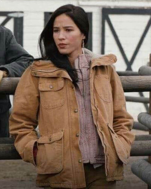 Yellowstone Monica Brown Hooded Jacket | Majestic Leather — collar detail | Majestic Leather UK