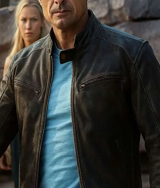 Karl Urban Biker Black Leather Jacket | Majestic Leather — front view | Majestic Leather UK