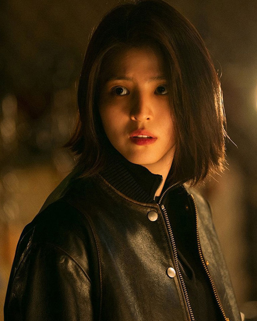 Women Biker - My Name Han So-Hee Leather Jacket — sleeve detail | Majestic Leather UK
