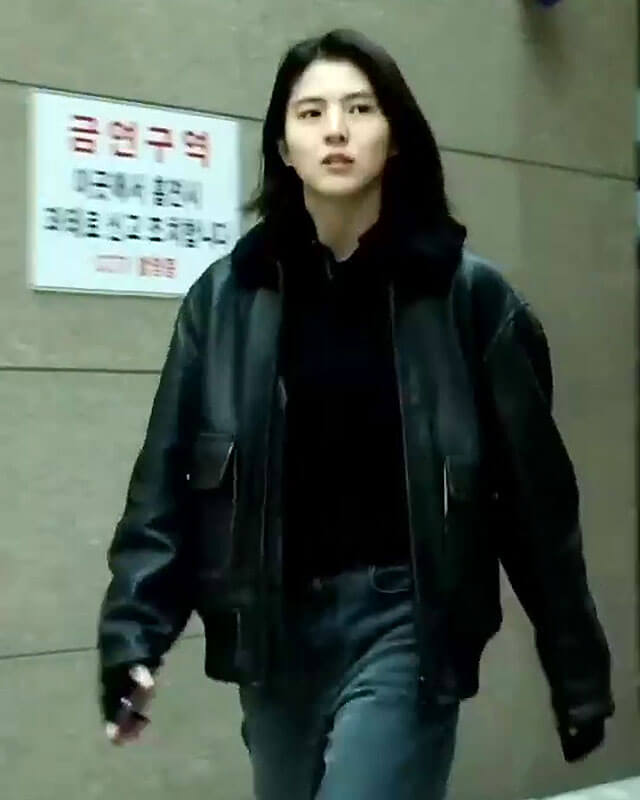 Women Biker - My Name Han Sohee Leather Jacket with Fur Collar — side profile | Majestic Leather UK