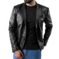 BLAZER TWO BUTTON COAT REAL LEATHER | Majestic Leather — front view | Majestic Leather UK