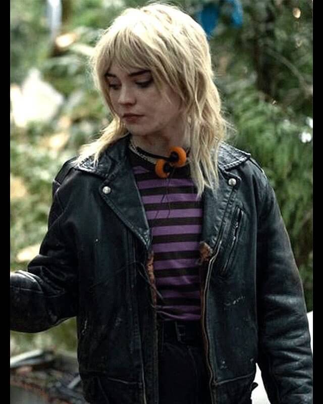 Women Biker - Natalie Yellowjackets Black Leather Jacket — front view | Majestic Leather UK