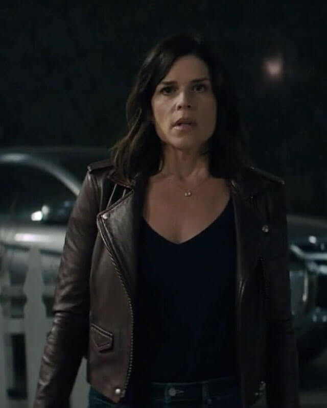 Women Biker - Scream 5 Sidney Prescott Biker Leather Jacket — collar detail | Majestic Leather UK