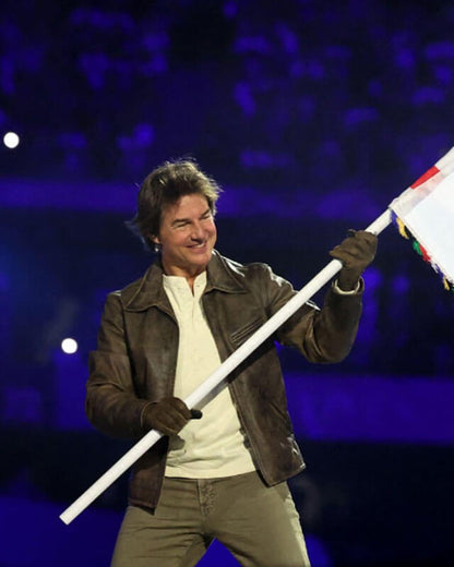 Tom Cruise Olympics Distressed Leather Jacket — back view | Majestic Leather UK