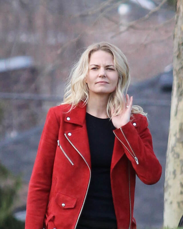 Women Biker - Once Upon a Time Emma Swan Red Biker Jacket — side profile | Majestic Leather UK