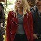 Women Biker - Once Upon a Time Emma Swan Red Biker Jacket — back view | Majestic Leather UK