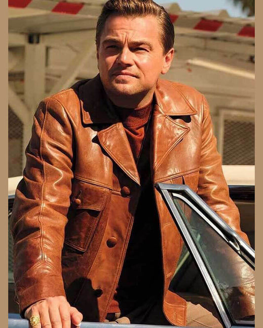 Once Upon a Time in Hollywood Leonardo DiCaprio Leather Jacket | Majestic Leather — front view | Majestic Leather UK