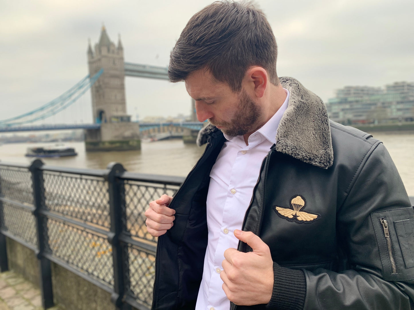 Aviator Bomber Fur Collar Leather Jacket | Majestic Leather — collar detail | Majestic Leather UK