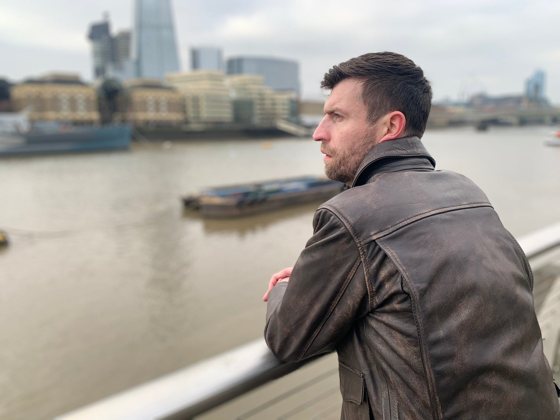 Indiana Jones Distressed Brown Cow Hide Leather Jacket | Majestic Leather — side profile | Majestic Leather UK