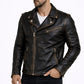 Men's PD-1  New Milano Vintage Biker Black Racer faded Golden Seams Leather Jacket Majestic Leather