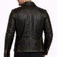 Men's PD-1  New Milano Vintage Biker Black Racer faded Golden Seams Leather Jacket Majestic Leather