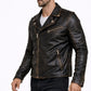 Men's PD-1  New Milano Vintage Biker Black Racer faded Golden Seams Leather Jacket Majestic Leather
