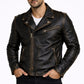 Men's PD-1  New Milano Vintage Biker Black Racer faded Golden Seams Leather Jacket Majestic Leather