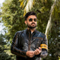 Yellow straps Distress Black Real Leather Jacket | Majestic Leather — sleeve detail | Majestic Leather UK