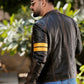 Yellow straps Distress Black Real Leather Jacket | Majestic Leather — product detail | Majestic Leather UK