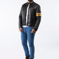 Yellow straps Distress Black Real Leather Jacket | Majestic Leather — collar detail | Majestic Leather UK