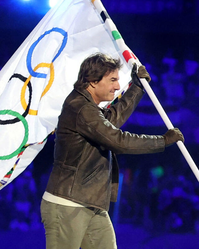 Tom Cruise Olympics Distressed Leather Jacket — collar detail | Majestic Leather UK
