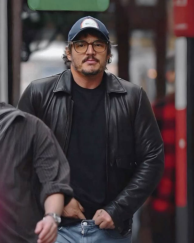 Pedro Pascal Black Leather Jacket | Majestic Leather — side profile | Majestic Leather UK