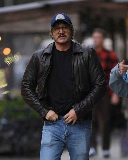 Pedro Pascal Black Leather Jacket | Majestic Leather — front view | Majestic Leather UK