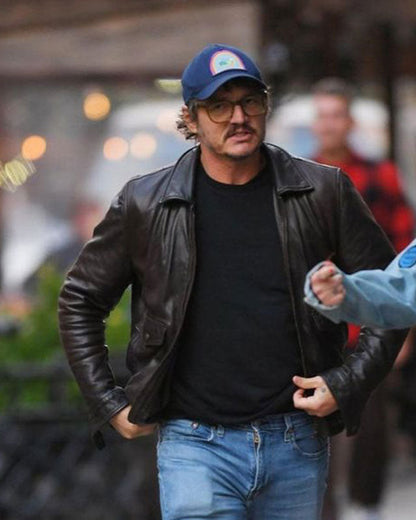 Pedro Pascal Black Leather Jacket | Majestic Leather — back view | Majestic Leather UK