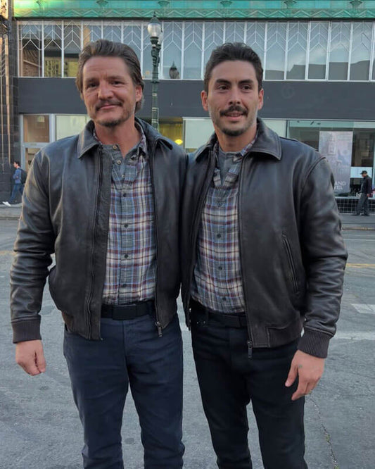 Pedro Pascal Bomber Leather Jacket | Majestic Leather — front view | Majestic Leather UK