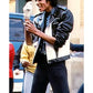 Men's Michael Jackson Biker Leather Jacket Black — interior lining | Majestic Leather UK