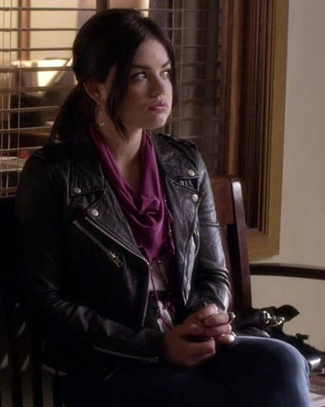 Women Biker - Pretty Little Liars Aria Montgomery Black Biker Leather Jacket — back view | Majestic Leather UK