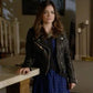 Women Biker - Pretty Little Liars Aria Montgomery Black Biker Leather Jacket — front view | Majestic Leather UK