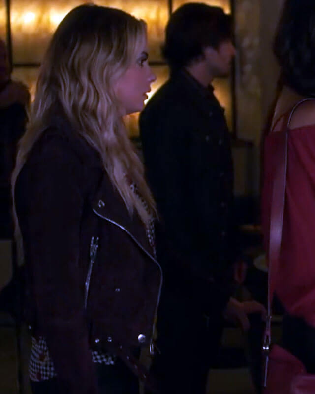 Women Biker - Pretty Little Liars Hanna Marin Suede Biker Jacket — side profile | Majestic Leather UK