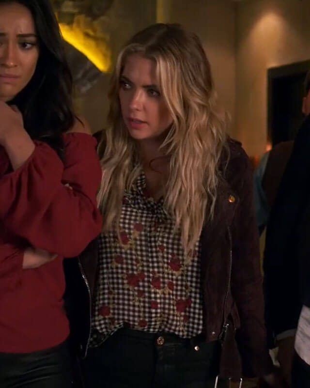 Women Biker - Pretty Little Liars Hanna Marin Suede Biker Jacket — back view | Majestic Leather UK