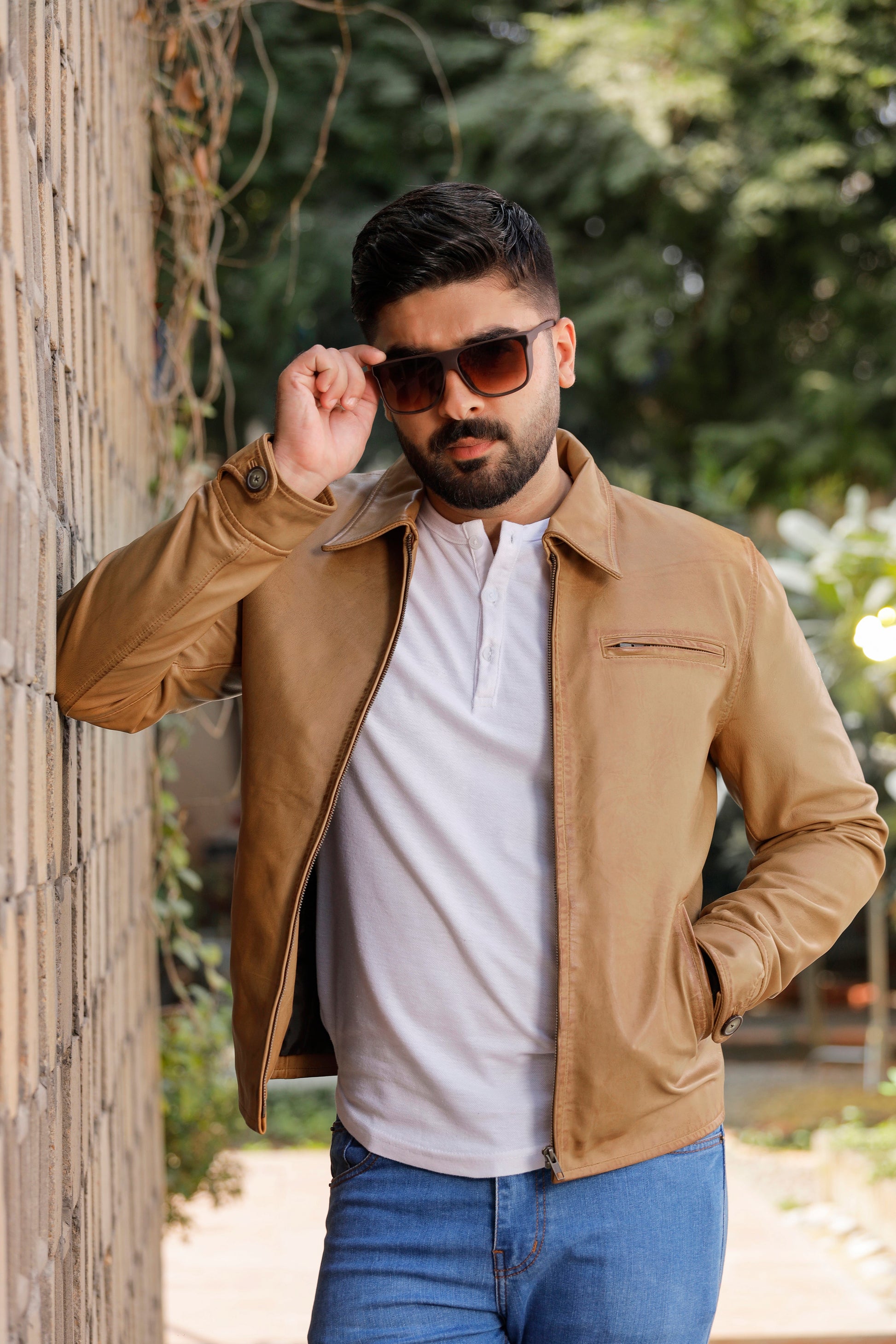 RLP Biker Baige Brown Leather Jacket | Majestic Leather — interior lining | Majestic Leather UK