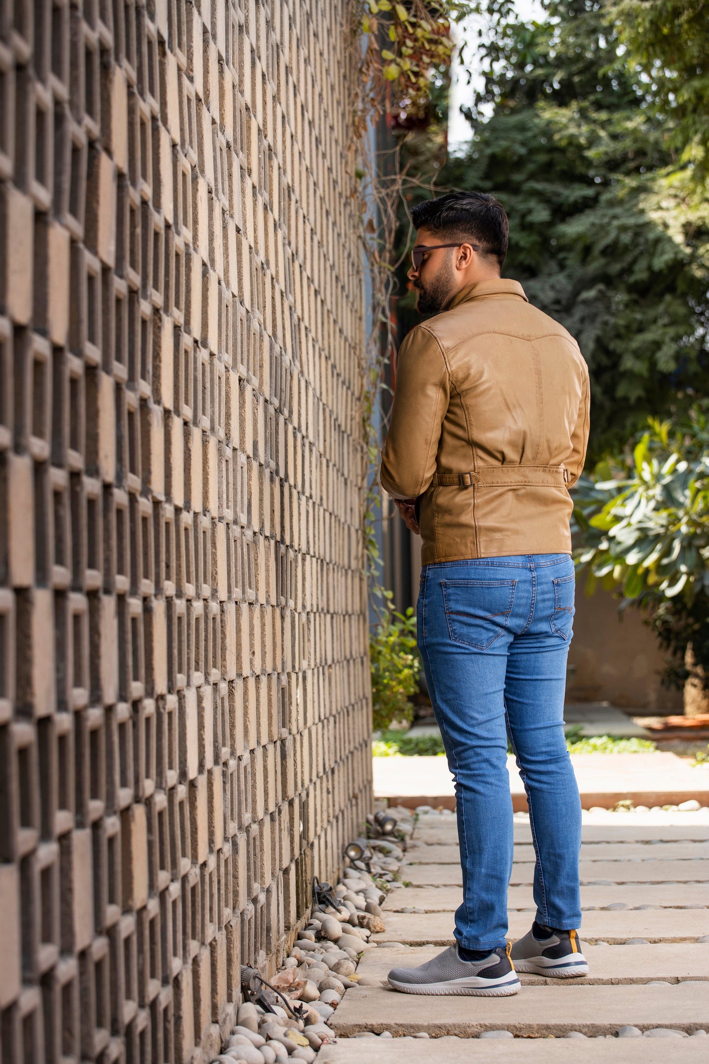 RLP Biker Baige Brown Leather Jacket | Majestic Leather — collar detail | Majestic Leather UK